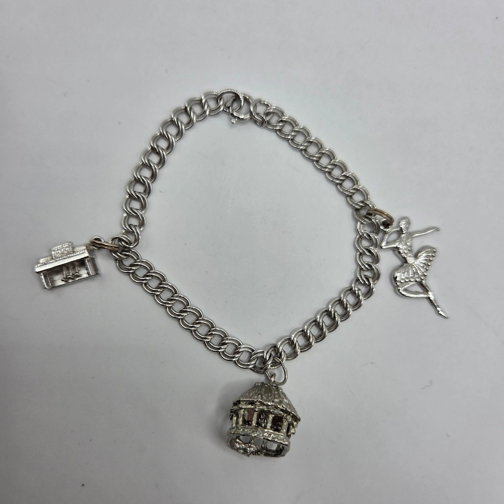 Vintage Sterling Silver Charm Bracelet Rembrandt RJL 925 Piano Ballerina Gazebo